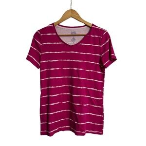 Croft & Barrow Pink and White Striped Short Sleeve Tee